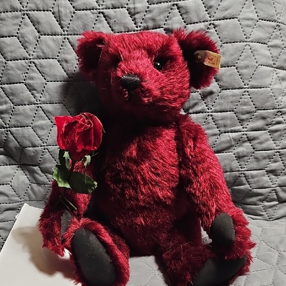 Plush Burgundy Teddy Bear with Rose